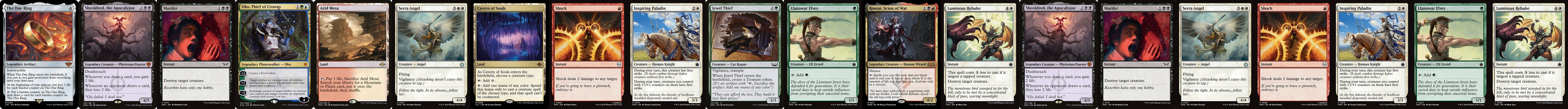 High-value Magic: The Gathering cards including The One Ring, Oko, Cavern of Souls and Arid Mesa